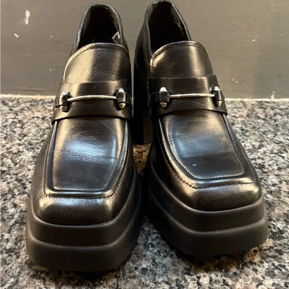 Free People Black Leather Platform Loafers Size 10 - Picture 2 of 5
